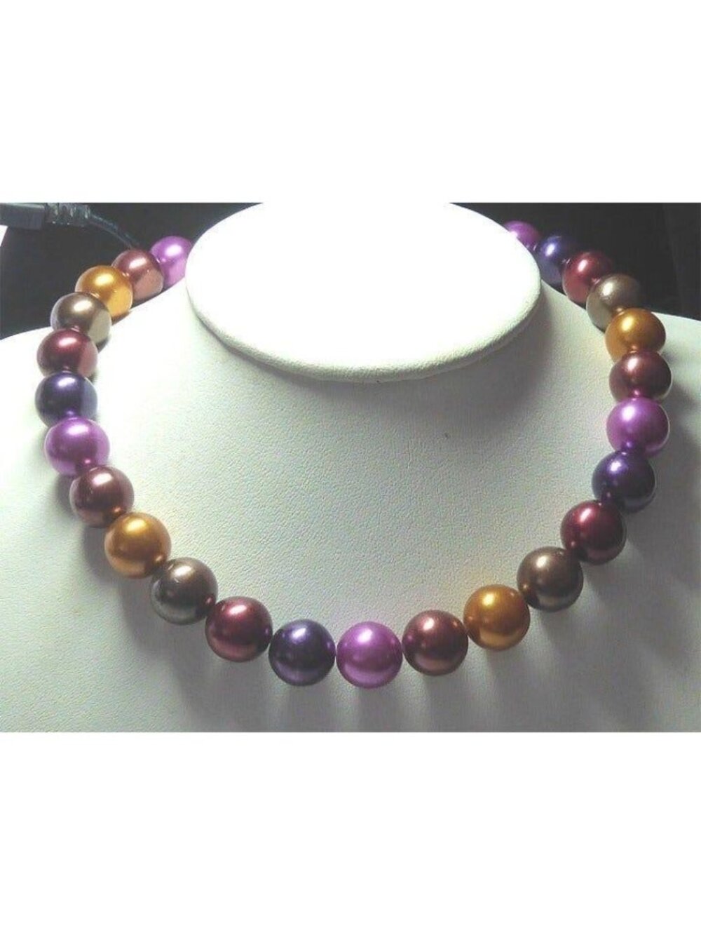 Chunky 16" Multicolor Metallic Pearl Necklace | 1/2" Purple Pink Jewel Tone